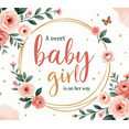 thumbnail image 3 of Floral Design Baby Shower Banner Girl Arrival Pink Flowers Butterfly Decoration for Newborn Celebration Party Event, 3 of 7