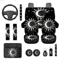 Jeiento Sun and Moon 13pcs Set Car Seat Cover Set with Steering Wheel Cover Seat Belt Strap Cover Armrest Cover Key Chain Coasters Lipstick Holder Universal Fits SUV Sedan Truck Van