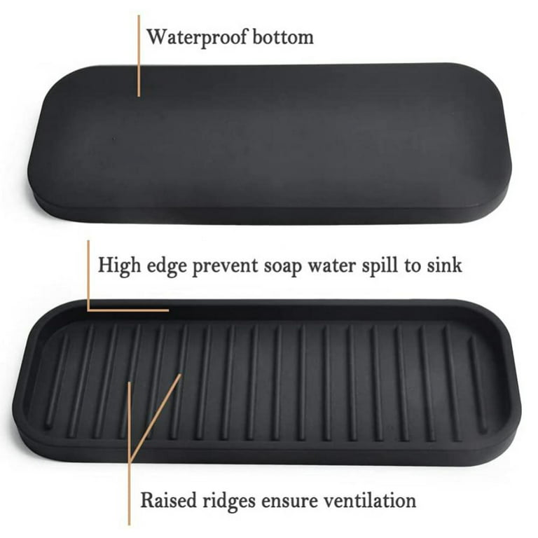 Zerofeel 1Pcs Silicone Kitchen Soap Tray, Sink Tray for Kitchen Counter/Soap Bottles, Sponge Holder and Organizer, Size: 9.53 x 8.46 x 0.75, Black