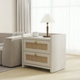 thumbnail image 3 of Natural Linen Nightstand, Boho Bedside Table End Table with Quiet Soft Close Drawer, Wood Farmhouse Large Night Stands with Charging Station for Bedroom, Ash, 3 of 8