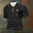 thumbnail image 2 of Polo T Shirts for Men Slim Fit Crucifix Printed Short Sleeve Button Up Collared Tops Summer Sport Breathable Stretchy Mens Dress Shirts Black L, 2 of 3