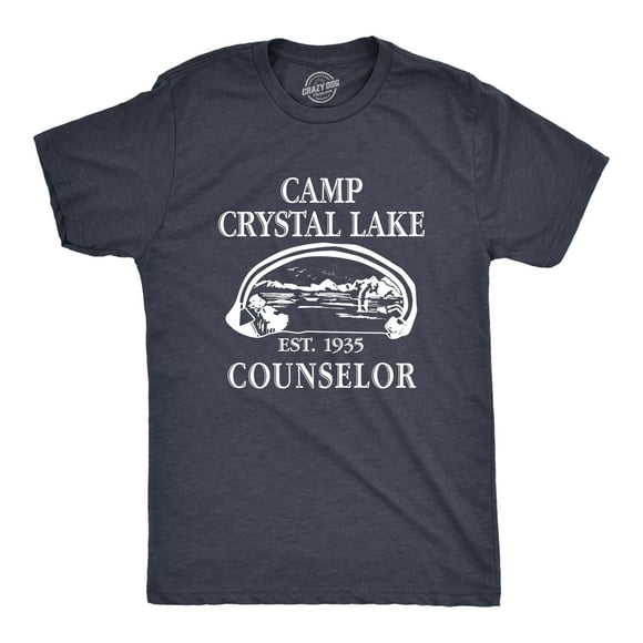 Mens Camp Crystal Lake T shirt Funny Graphic Camping Vintage Adult Novelty Tees (Heather Navy) - M