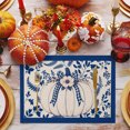 thumbnail image 3 of Blue Fall Pumpkins Placemats Set of 4, Thanksgiving Floral Botanical Foliage Washable Wipeable Table Mats for Dining Tables, Indoor Outdoor Kitchen Place Mats for Holiday Party Table Decor, 3 of 9