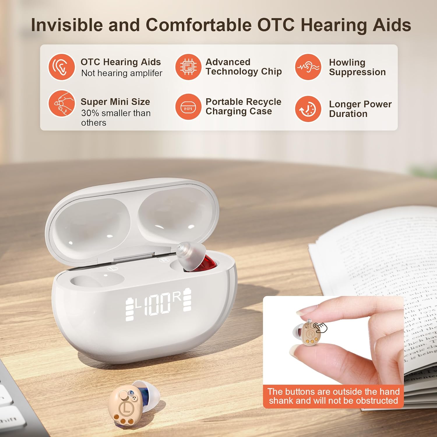 SUWU Hearing Aids, Invisible Rechargeable Digital Hearing Aids for Seniors with 16-Channel Sound Processing Noise Cancelling OTC Auto-On/Off