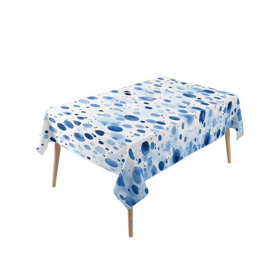 Blue Polka Dot Table Cloth, Modern Art Abstract Watercolor Dot Waterproof Tablecloth for Rectangle Tables, Reusable Washable Fabric Table Cover for Restaurant Kitchen Dining Tables 60"x120"