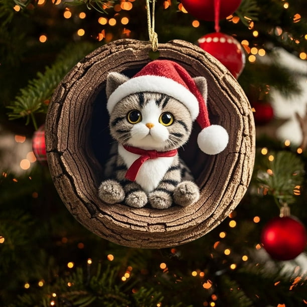 Adorno navideño acrílico de animales del bosque | Decoración ovalada para árbol de Navidad | Decoración colgante de bosque para el hogar, la oficina o fiestas