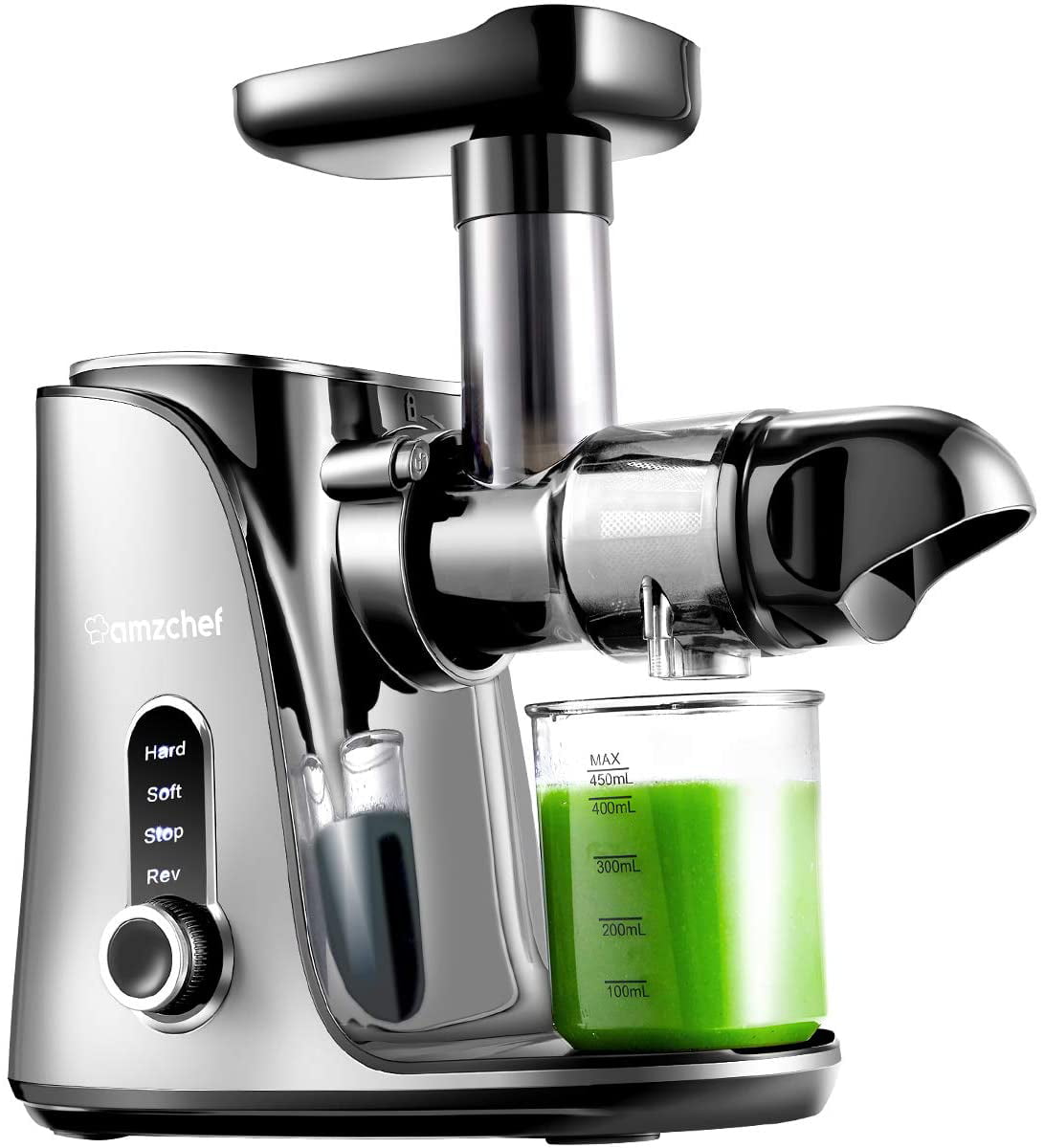 Juicer Machines,AMZCHEF Slow Masticating Juicer Extractor, Cold Press  Juicer with Two Speed Modes, 2 Travel bottles(500ML),LED display, Easy to  Clean 