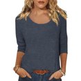 thumbnail image 2 of YUDTA Women's Casual 3/4 Sleeve T-Shirts Round Neck Cute Tunic Tops Basic Tees Blouses Solid Loose Fit Pullover Dress Shirts Elegant Tops for Women, 2 of 7