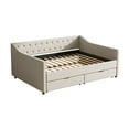 thumbnail image 4 of Generic Full Size Daybed with Drawers Upholstered Tufted Sofa Bed, with Button on Back and Piping on Waved Shape Arms-Beige, 4 of 7