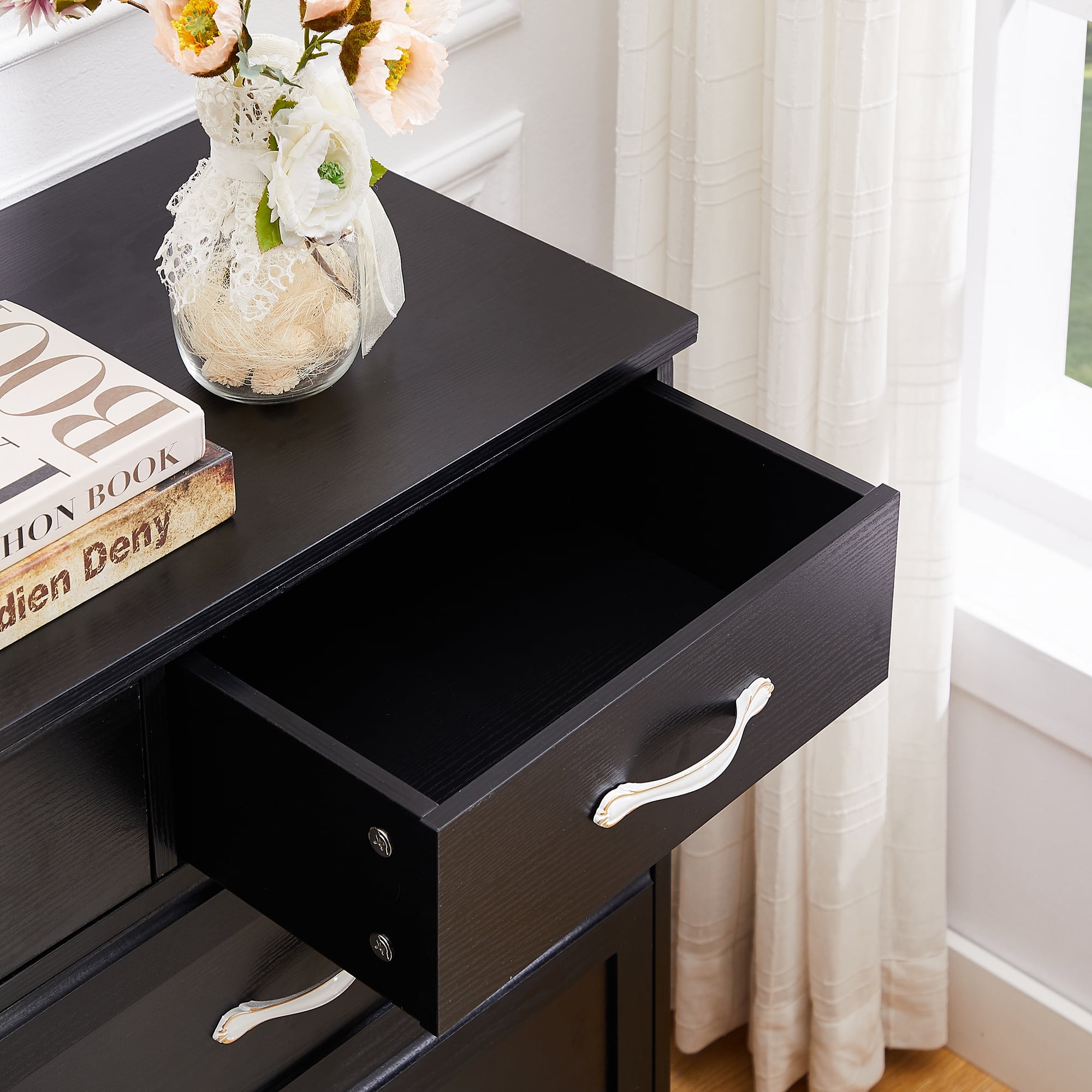 Kadyn 9 Drawer Long Dresser, Nursery Dresser with Antique Handles, Chest Of Drawers for Kids Room, Entry And Hallway, Black Kadyn 9 Drawer Long Dresser, Nursery Dresser with Antique Handles, Chest Of Drawers for Kids Room, Entry And Hallway, Black