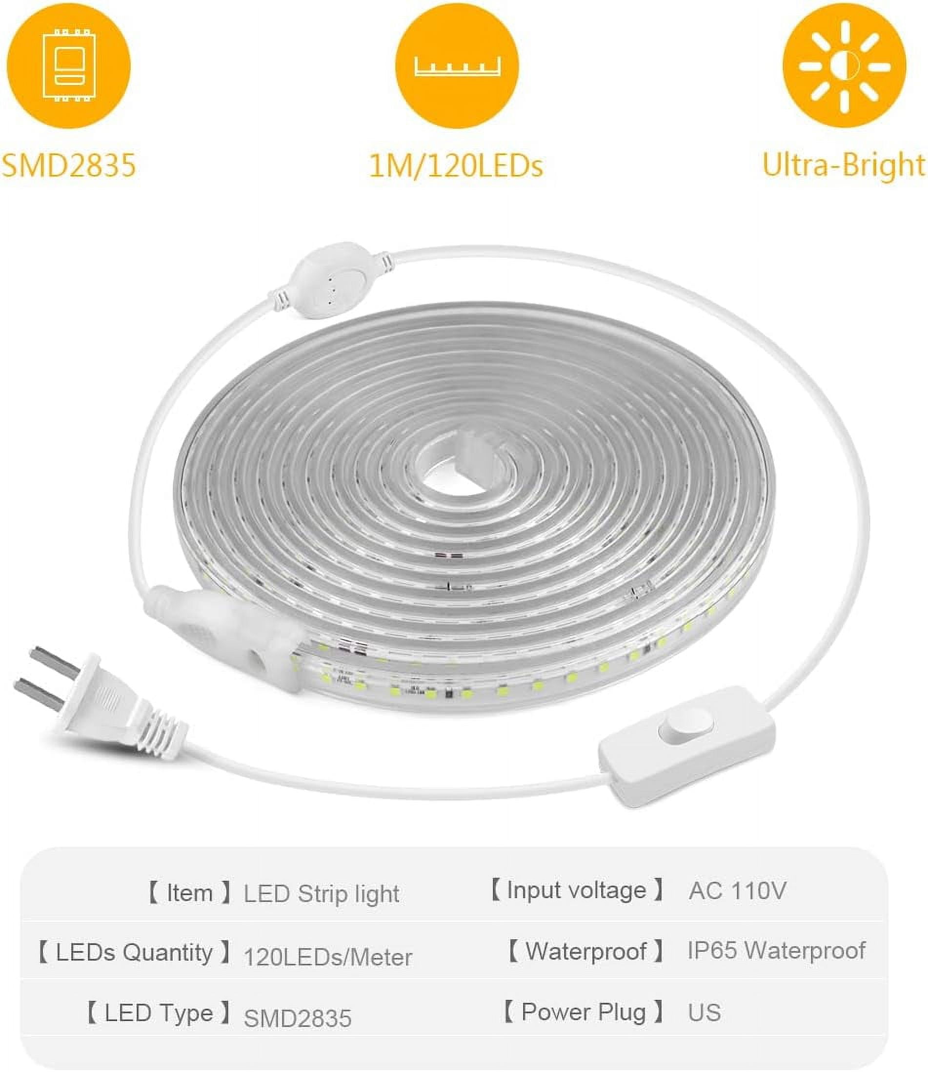 9.84FT LED Light Strip Outdoor Waterproof, 6500K Super Bright LED Tape Lights,110 V White Rope Lights,360 LEDs Strip Lighting for Bedroom, Backyards, Garden