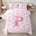 thumbnail image 2 of Meiyoeat Sweet Bow Letter P Twin Quilt Set for Girls,Lovely Stripe Twin Coverlet Set,Light Pink White, 2 of 7