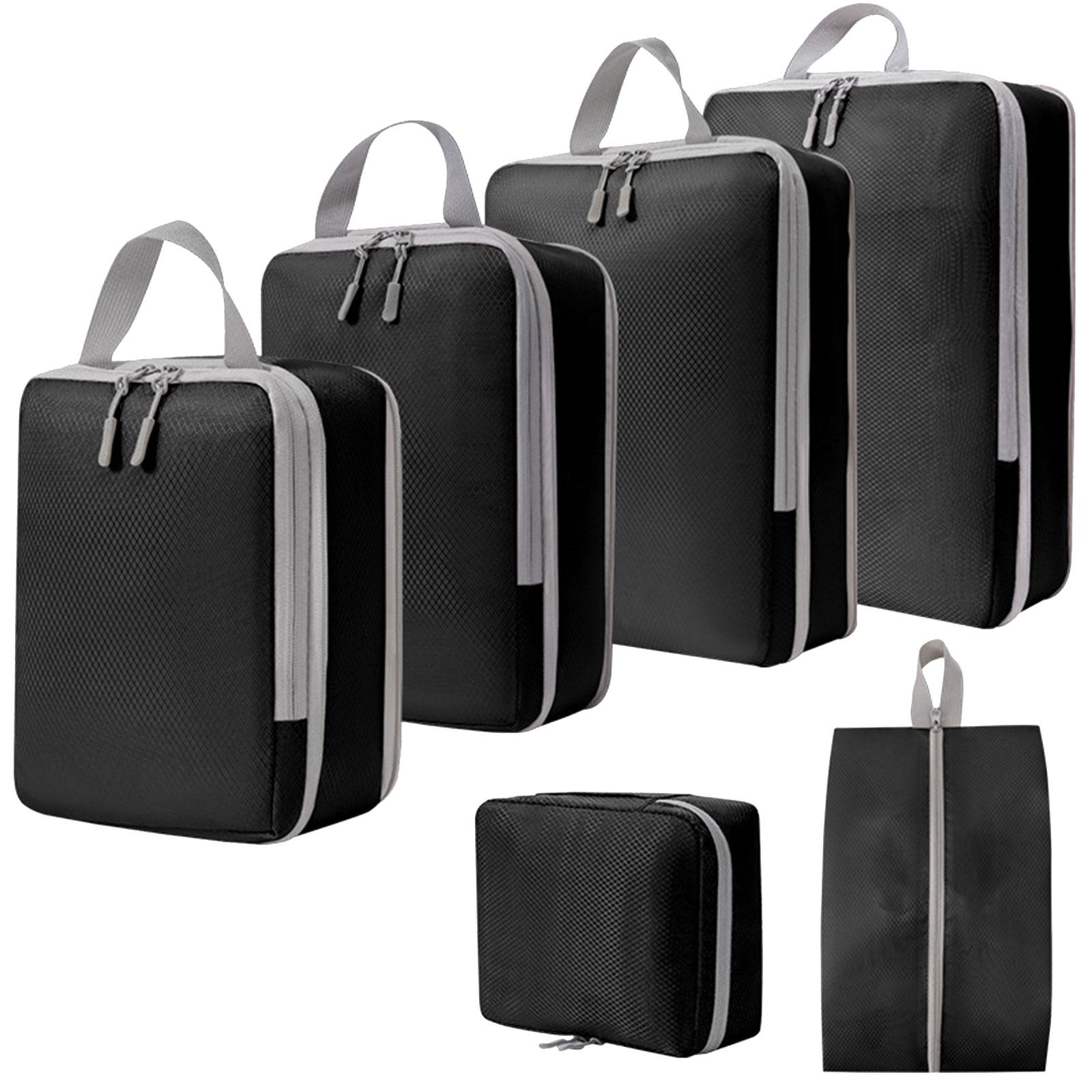 Nishiyuenyi 6 Pack Compression Cubes, Clothes Storage Bags, Breathable Toiletry Bag, Luggage black