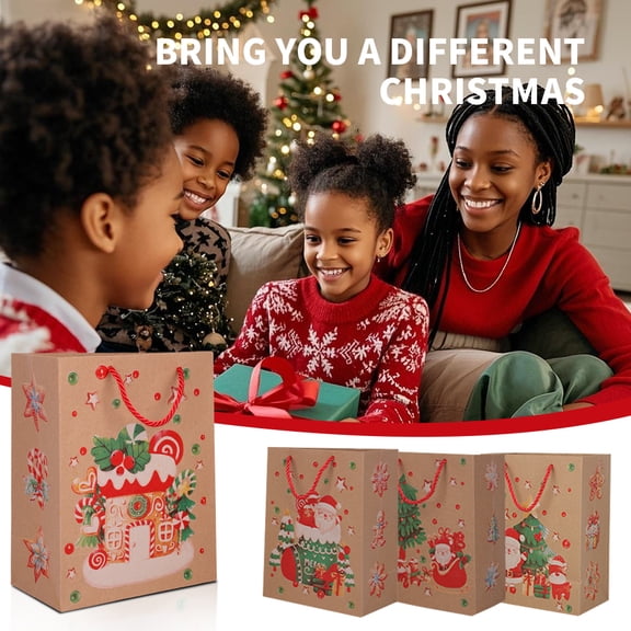 20 pieces of Christmas kraft gift bags, 4 styles of Christmas gift bags with handles, reusable candy and snack bags, holiday party favors supplies, Christmas gift box packaging and decoration