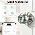 thumbnail image 4 of Fingerprint Door Knob, 3-in-1 Smart Door Lock with App Control & Backup Keys, Biometric Keyless Entry for Bedroom, Apartment, Office, Satin Nickel, 4 of 8