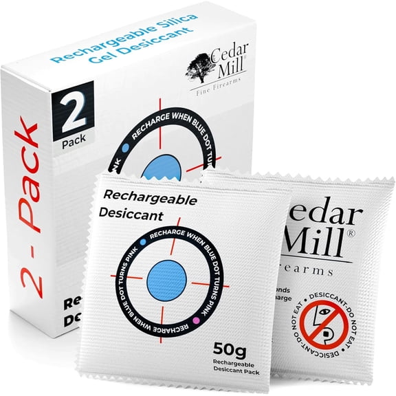 Rechargeable Gun Dehumidifier (50g, 2-Pack) - Compact Silica Gel Moisture Absorber