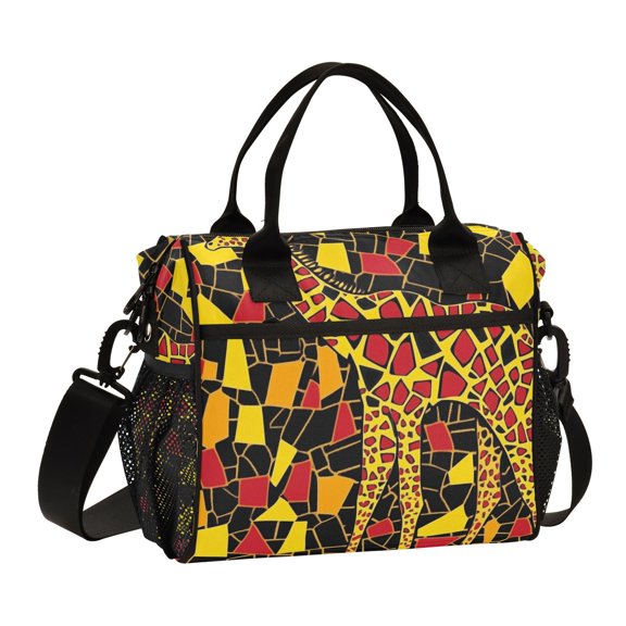 Ckdifva Giraffe Yellow Blocks Cooler Bag Cooler Cooling Tote Lunch Bag Lunch Box Front Pocket with Shoulder Strap