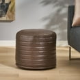 thumbnail image 2 of GDF Studio Conrail Contemporary Faux Leather Channel Stitch Pouf, Brown Cylinder, 2 of 8