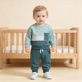 thumbnail image 2 of Xudanell Toddler Baby Boy Fall Clothes Long Sleeve Color Block Crew Neck Sweatshirt + Elastic Waist Pants Cute Kids Winter Outfits, 2 of 7