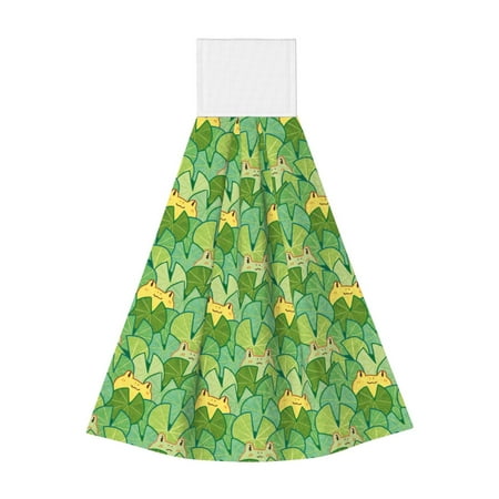 

Adobk Cartoon Frog And Lotus Leaf Print Coral Velvet Hand Wipes Fashion Hanging Kitchen Towel for Bathroom Washcloth Absorbent Tie Towel