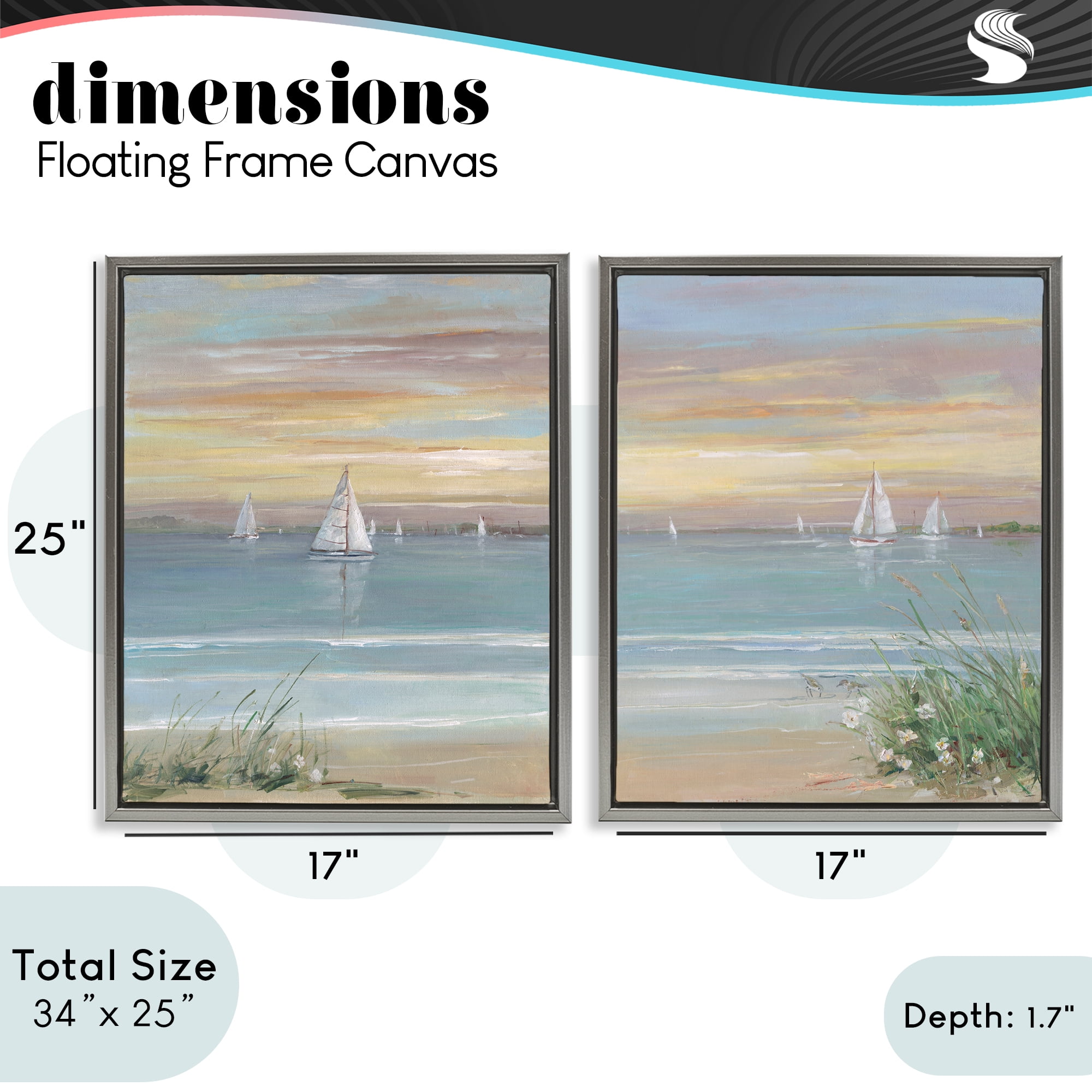 Stupell Industries Summer Shore Panorama 2 Piece Gray Framed Floater Canvas Set, design by Sally Swatland