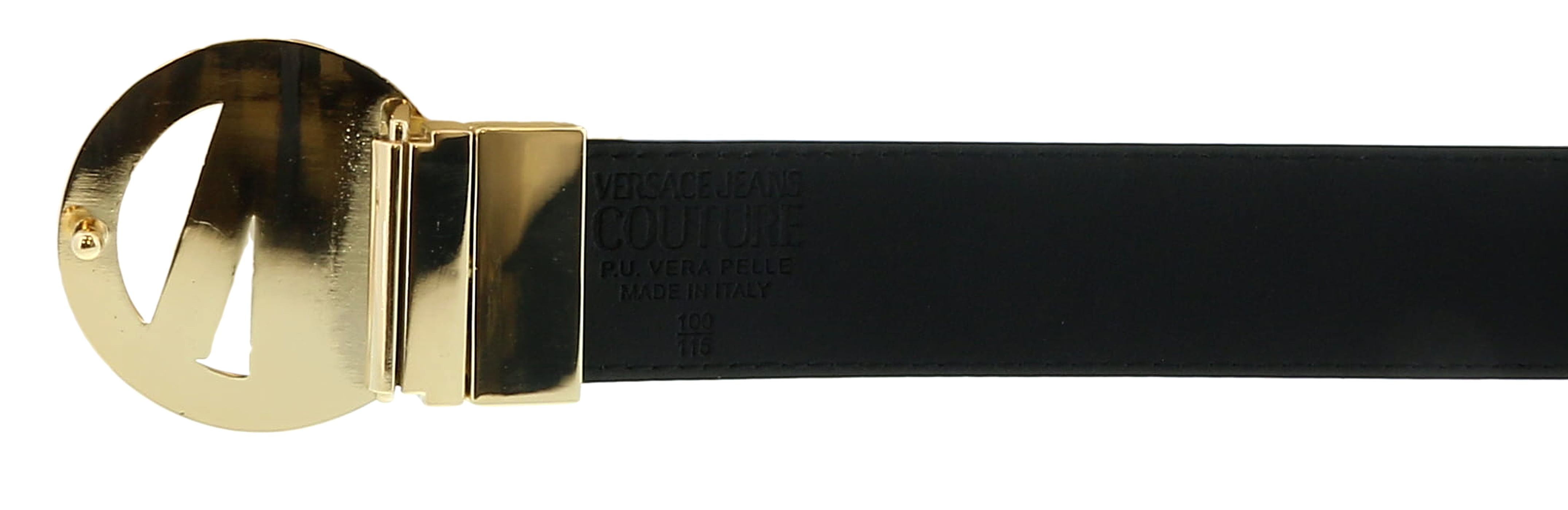 Versace Jeans Couture Black/Gold V-Emblem Cut Out Buckle Chain Print  Belt-42 for Mens
