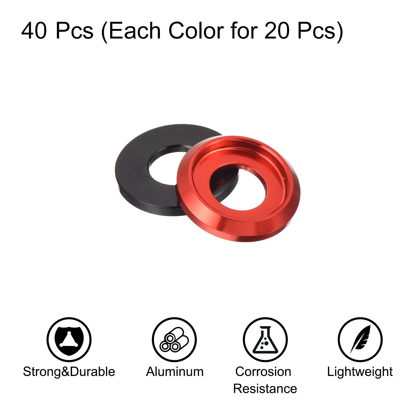 Uxcell M6 Cone Cup Countersunk Washers Aluminum for Screw RC 40Pcs Black/Red
