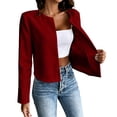 thumbnail image 2 of ClodeEU Women's Round Collar Open Front Cropped Blazer Jacket, Long Sleeve Slim Fit Casual Short Suit Coat Red,Women's Plus L, 2 of 8
