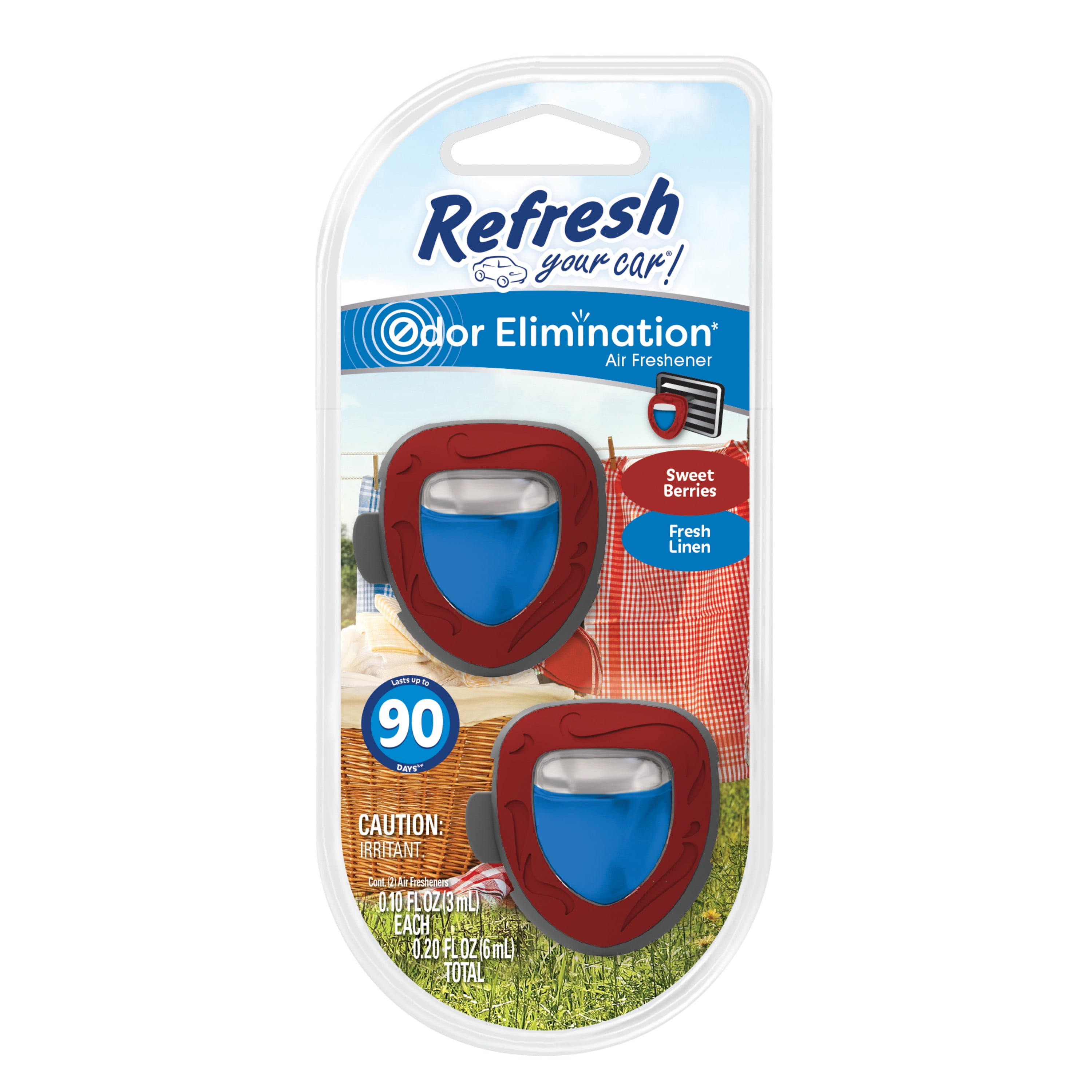 Refresh Your Car! Mini Diffuser Car Air Freshener (Sweet Berry/Fresh Linen Scent, 2 Pack)