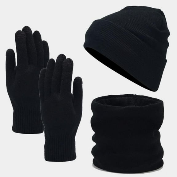 IDALL Hats for Women,Scarf for Women Scarf Gloves Hat Set For Teen Girls Women&Men Autumn Winter Warm Wool Hat Scarf Gloves Three Pieces Snow Gloves,Winter Beanie Hat Scarf Gloves Black 1