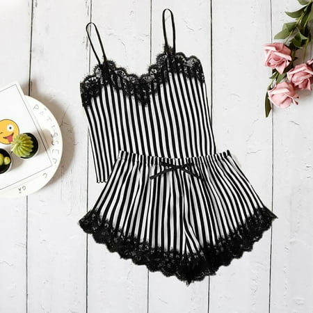 

Striped Shorts Imitation Lace Printed Ladies Camisole Pajamas Silk 2PCS + Pajamas Lingerie Delivery Tomorrow Lingerie That Covers Lonely Lingerie