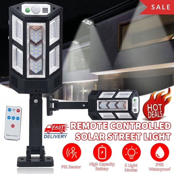 Solar Street Lights,Ultra Bright IP65 Waterproof Parking Lot lights Outdoor Dusk to Dawn Solar Security Flood Light Motion Sensor Remote Control for Garden Yard Garage Porch Courtyard Patio Road 1PC