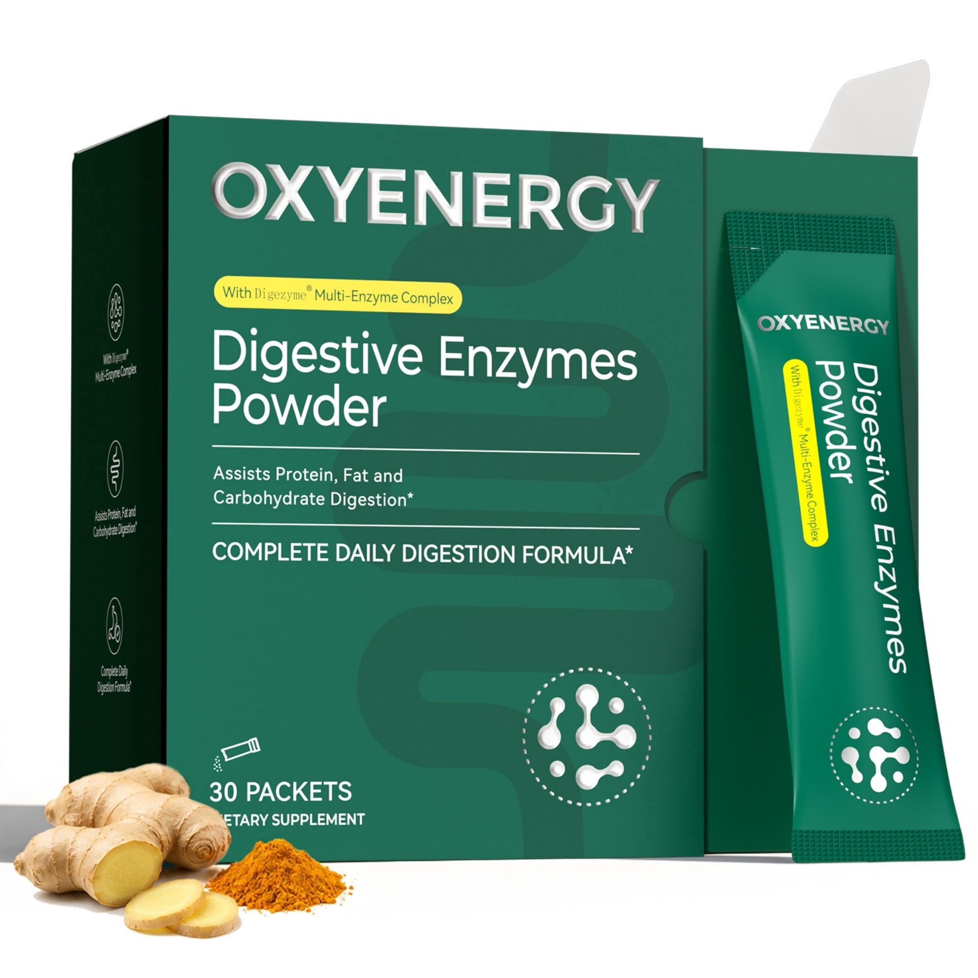 OxyEnergy Digestive Enzymes Powder, DigeZyme Complex, Gut Support, 30 Packets