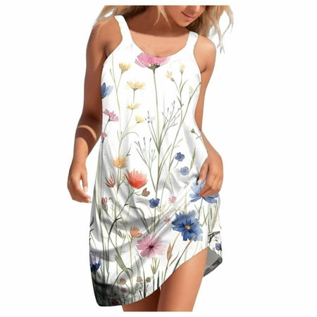 Blphud Ladie s Dresses Summer Dresses for Women 2024 Womens Beach Dress Womens Knee Length Sleeveless Summer Dresses Sexy Elegant Dress Vintage Dresses Pink S