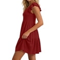 thumbnail image 4 of Uootdi Robes d'Été pour Femmes à Col en V, Manches à Volants, Ourlet à Volants, Robes Douces et Confortables, Coupe Décontractée, Mini Robes, Tenue de Vacances, Cadeau, 4 of 6