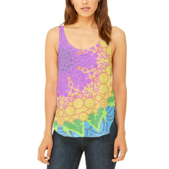 Blossoming Flower Mandala of Spring Juniors Flowy Side Slit Tank Top
