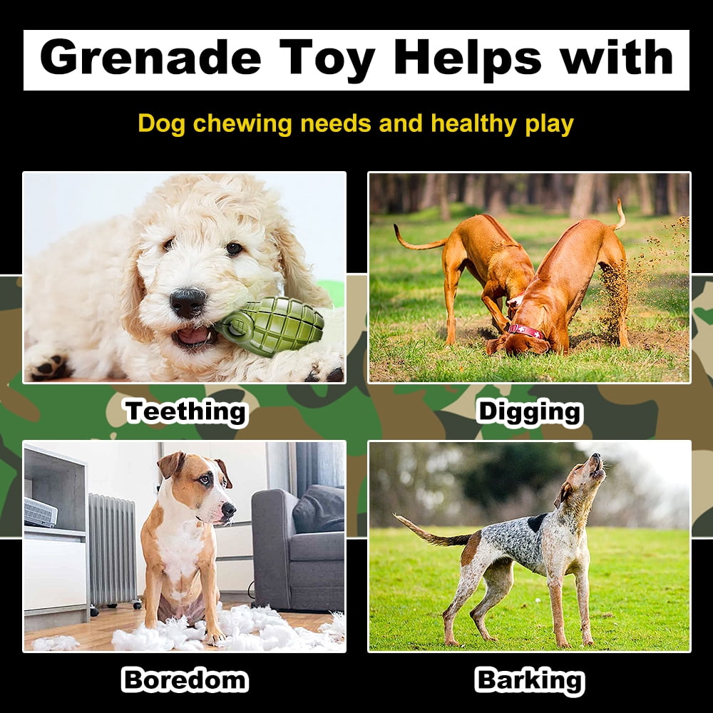 Operation Good Boy Grenade, Non-Toxic Dog Toy Grenade with Treat Pocket for Aggressive Chewers, Green