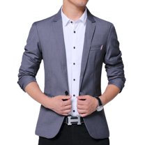 SWSMCLT Men's Long Sleeved Sport Button Suit Separate Coat Business Suit Jacket Formal Fitted Work Grey 34