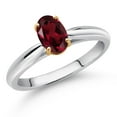 thumbnail image 2 of Gem Stone King 925 Sterling Silver and 10K Yellow Gold Red Rhodolite Garnet Solitaire Engagement Ring for Women (0.90 Cttw, Oval 7X5MM, Gemstone January Birthstone, Available in Size 5, 6, 7, 8, 9), 2 of 4