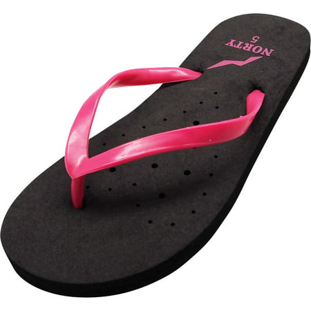 Norty Womens Summer Comfort Casual Thong Flat Flip Flops Sandals Slipper Shoes, 40324 Black-Fuchsia /