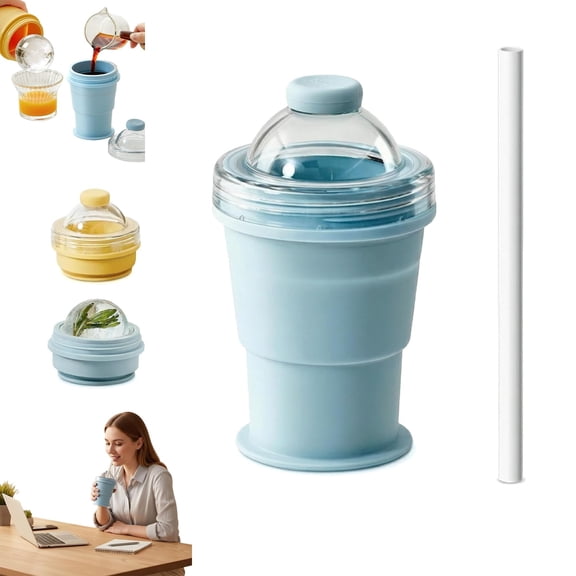 Folding Ice Hockey Cup,2-In-1 Collapsible Silicone Ice Ball Maker Cup, Reusable Portable Tumbler