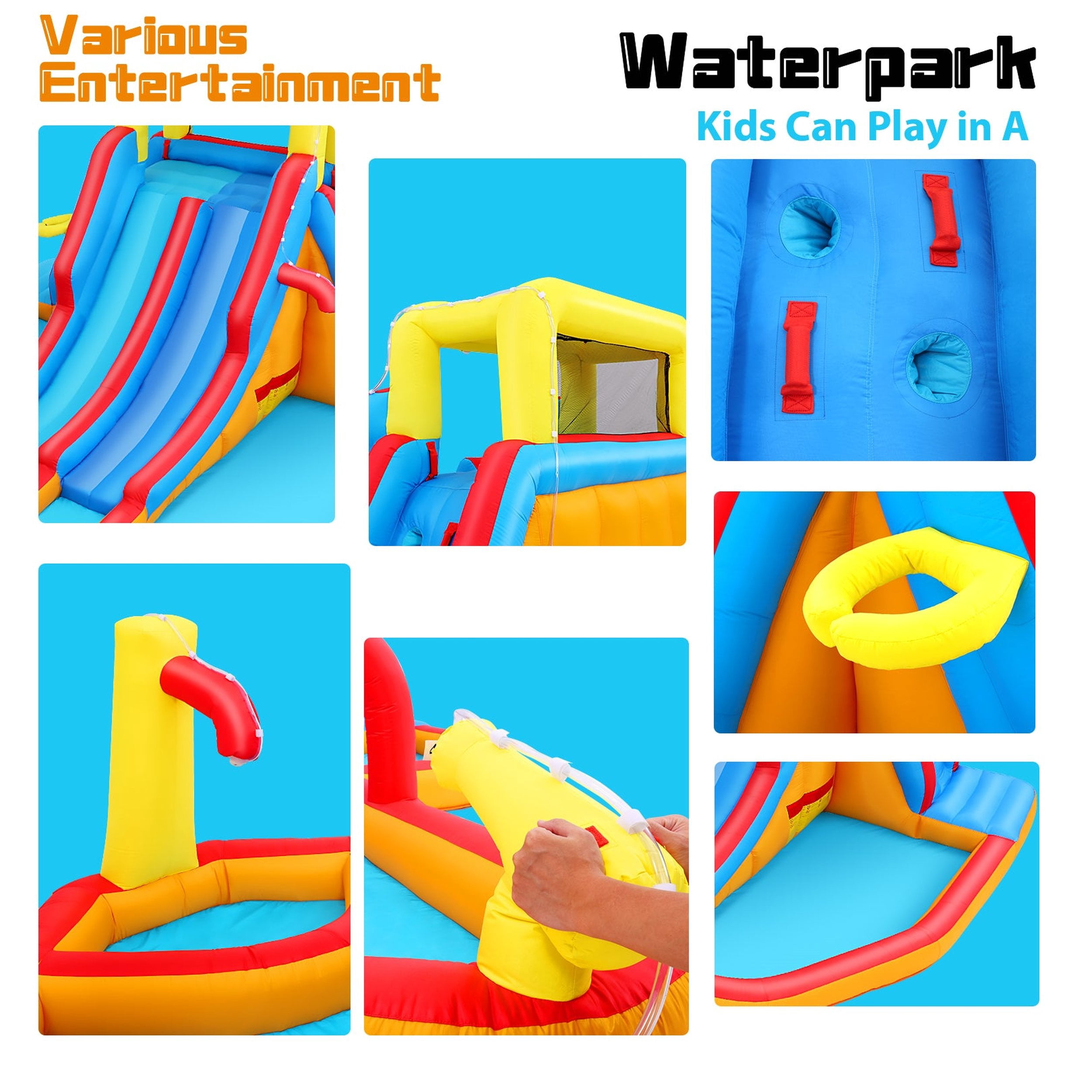 Funcid Inflatable Bounce with Water Slide, 19.3X14Ft Bounce House, Extra Long Side with Splash Pooll, Blow Up Water Slides Inflatables for Kids Backyard, No Blower