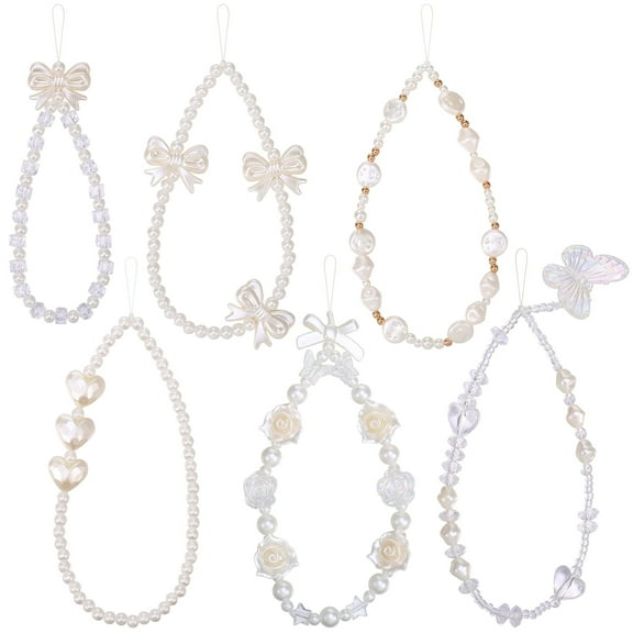 LUIISIS 6 Pcs Cute Phone Charms, Cell Phone Wrist Strap with Beaded Crystals and Pearls, Exquisite Butterfly Flower Phone Wristlet, Anti-Theft Phone Keychain for Phones, Backpacks, Wallets