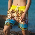 thumbnail image 2 of SWSMCLT Men's Boardshorts Summer 100 All Cotton Loose Knee Length Casual Walking Beach Shorts Pockets Tropical Palm Tree Elastic Waist Drawstring Yellow Medium, 2 of 5