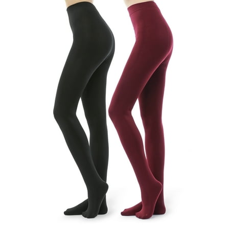 G&Y 2 Pairs Fleece Lined Tights for Women - 100D Opaque Warm Winter Pantyhose Size L 