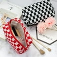 thumbnail image 4 of Checkered Makeup Bag for Purse Portable Zipper Make Up Pouch Small Cosmetic Case for Travel Accessories Pink White, 4 of 10