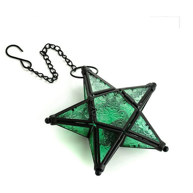 European Style Embossed Glass Five Pointed Star Candlestick Hanging Wind Lamp Aromatherapy Holder Home