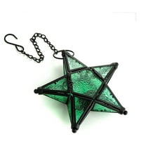 Star Hanging Candle Holder 5 Pointed Embossed Glass Wind Lamp for Outdoor Garden, Home Aromatherapy Decor