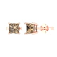 thumbnail image 2 of 1.5 Ct Princess Cut Studs Champagne Crystal 14K Rose Solid Gold Everyday Dainty Earrings Push Back, 2 of 7