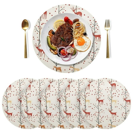 

joogoo Christmas Reindeer Round Plate Mats for Dining Table Placemat Set of 6 Holiday Decoration